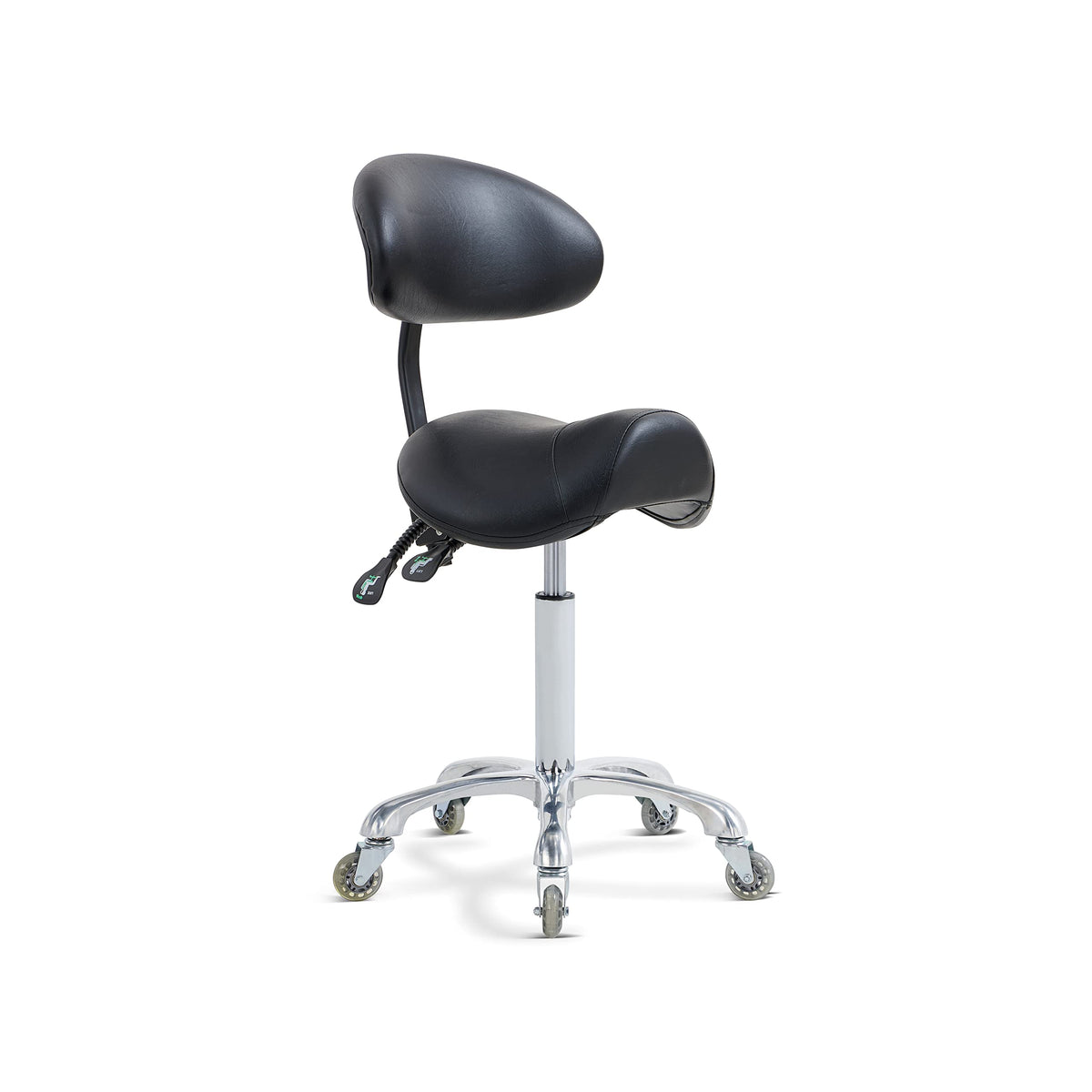 Saddle Stool Rolling Chair with Back Support (Black With Back)