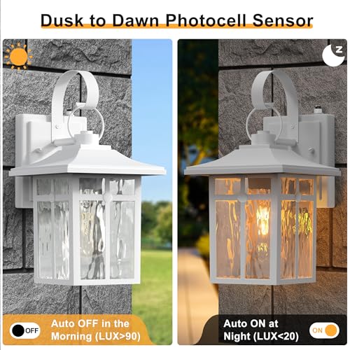 Dusk to Dawn Outdoor Wall Lights (White / 12.75 inch)