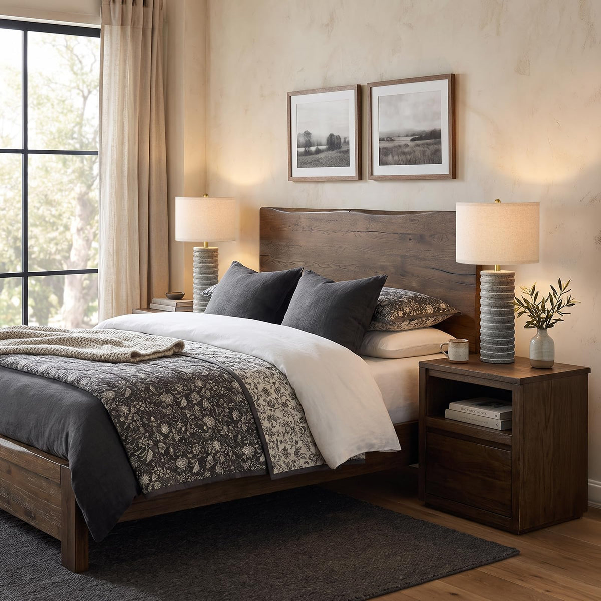 27'' Farmhouse Table Lamps Set of 2 for Living Room (27'' Tall - Gray)