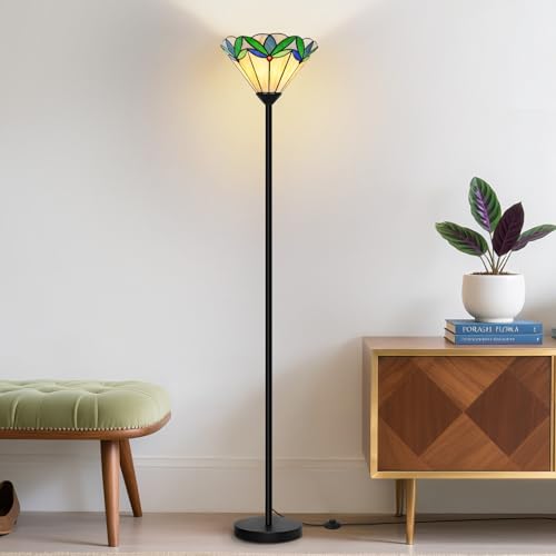 Stained Glass Floor Lamp with Tree Leaf Pattern
