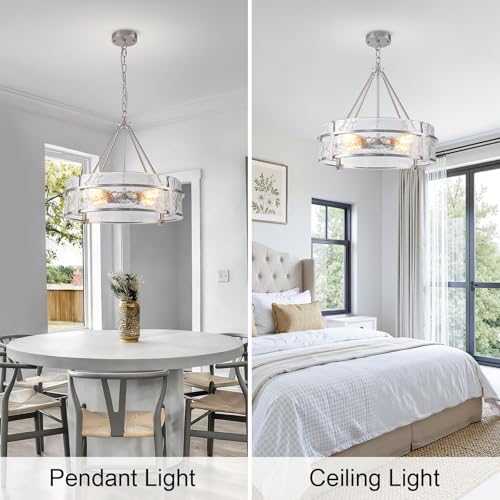 Glass Chandelier Textured Crystal Drum Kitchen Island Ceiling Light Fixtures