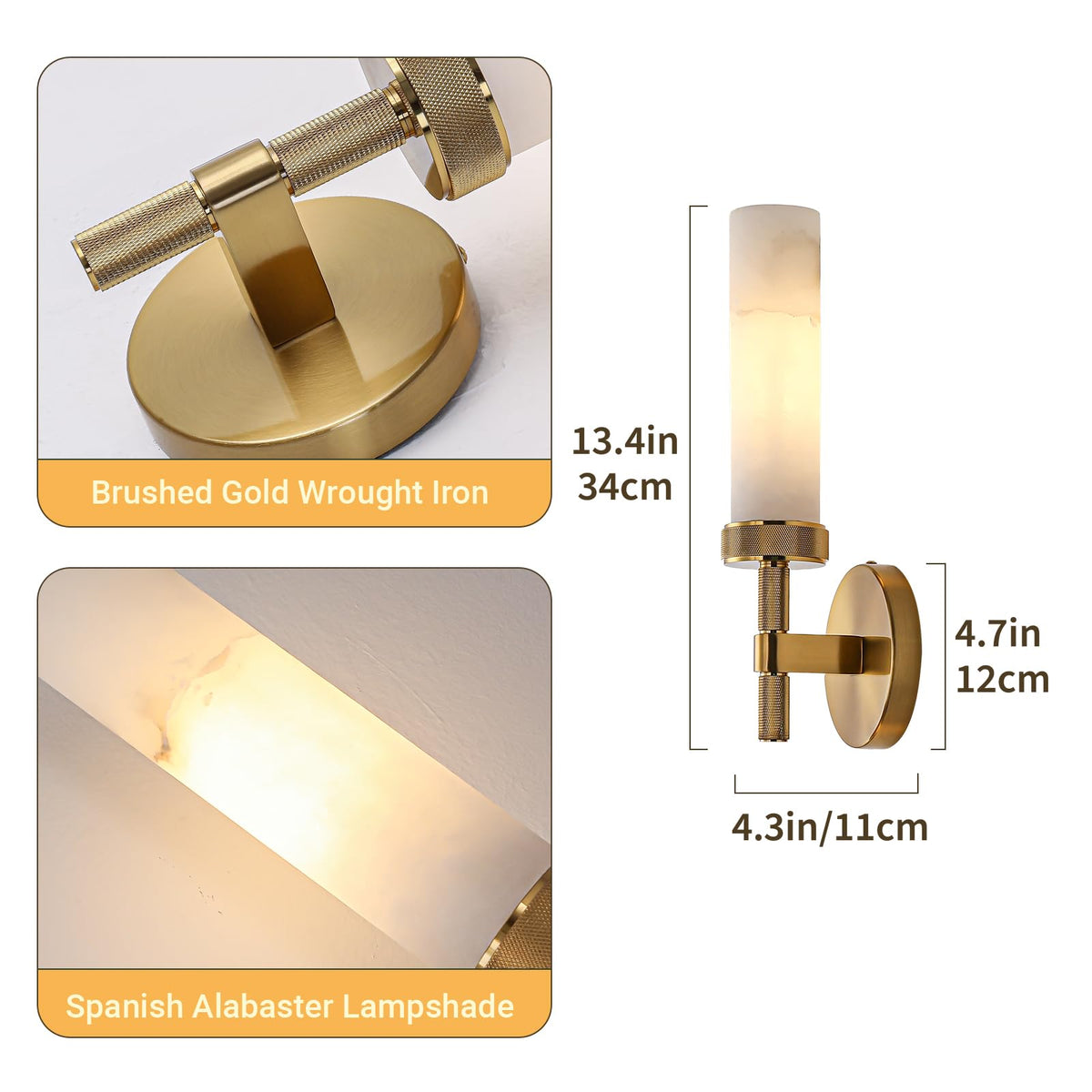 Alabaster Wall Sconce Set of Two (Gold-13.4in-2 Pack)