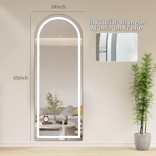 LED Arched Full Length Mirror (Standing Mirror-arched / 65"L x 24"W)
