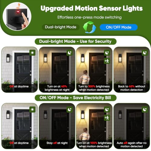 2 Pack 13” Upgraded Motion Sensor Outdoor Wall Lights (Black / 13in)
