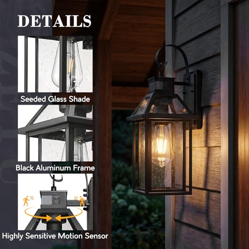 15.8'' Motion Sensor Wall Light (Black - Seeded Glass / 15.8 Inch - Motion Sensor)