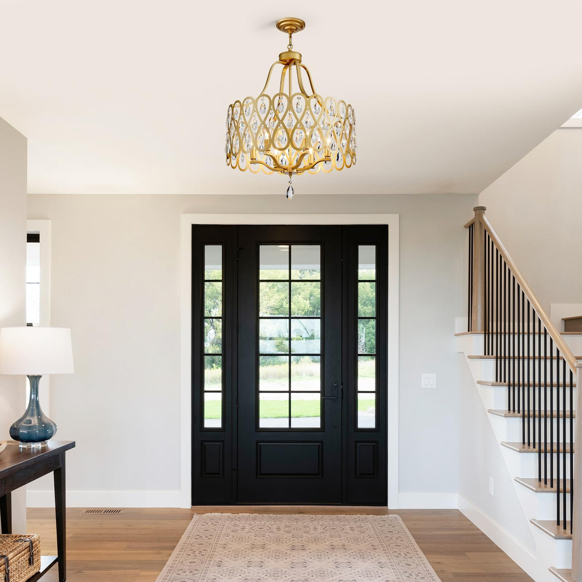 22" Gold Crystal Chandeliers for Dining Room 6 Lights Hanging Pendant Lighting Fixture Metal Farmhouse Chandelier for Kitchen Island Entryway Living Room