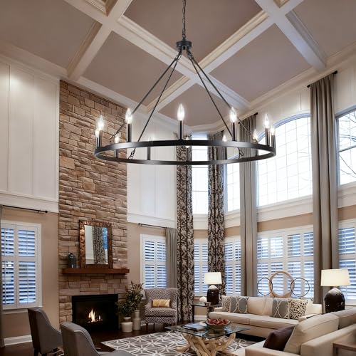 Black Wagon Wheel Chandelier 38 inch (Black-12 lights)