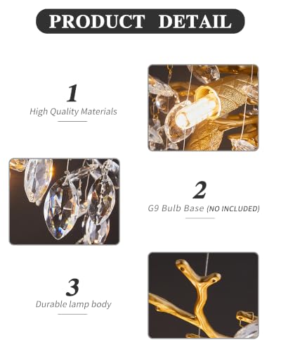 Modern Tree Branch Crystal Chandelier Luxury Gold Crystal Pendant Lighting 30" Contemporary 10 (30" Round / Gold)