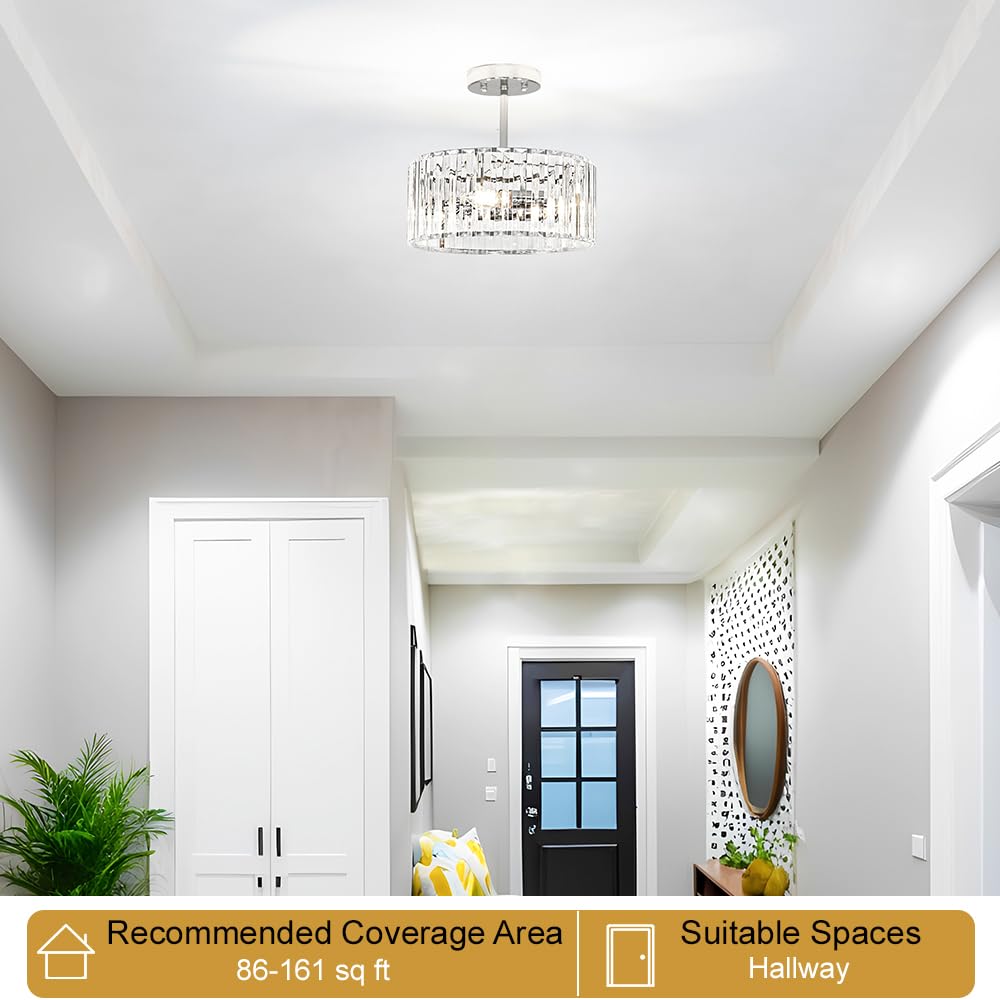 Modern Crystal Ceiling Light (12in - 3 light / Chrome)