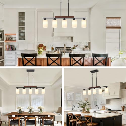 Farmhouse Kitchen Island Lighting (5-Light White Glass)
