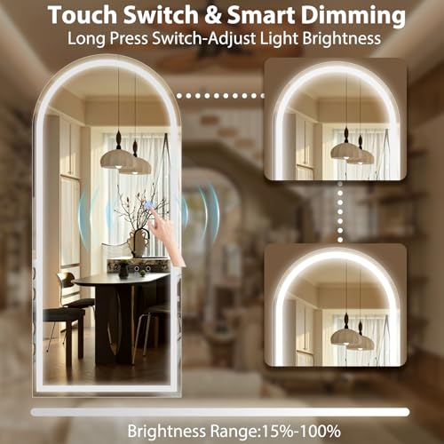 LED Arched Full Length Mirror with Lights Wall Mounted
