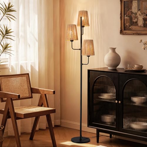 Boho Rattan Floor Lamp (Gold-Rattan 5)