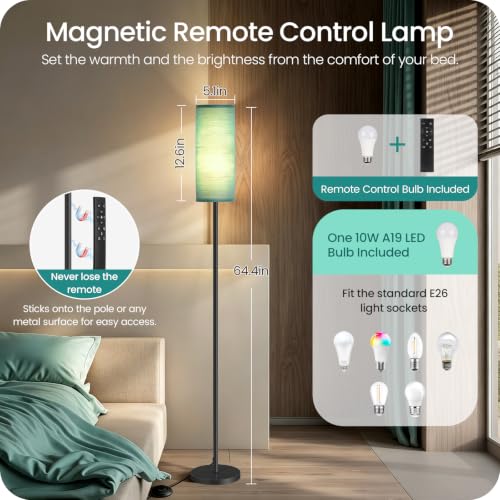 Slim Floor Lamp for Living Room with Magnetic Remote and Foot Switch (Teal and Black)