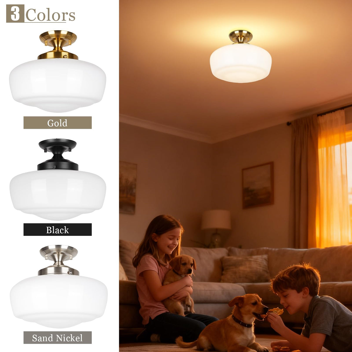 Large Schoolhouse Style Semi Flush Mount Ceiling Light Fixture (Gold / Large)