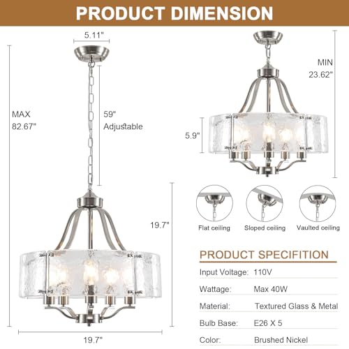 19.7'' Brushed Nickel Chandeliers for Dining Room (19.7 inch)