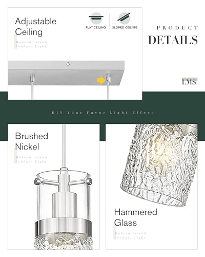 4 LightIsland Lighting (Silver -Hammered Glass / 3.5" Hammered Glass, Chandelier 4-Light)