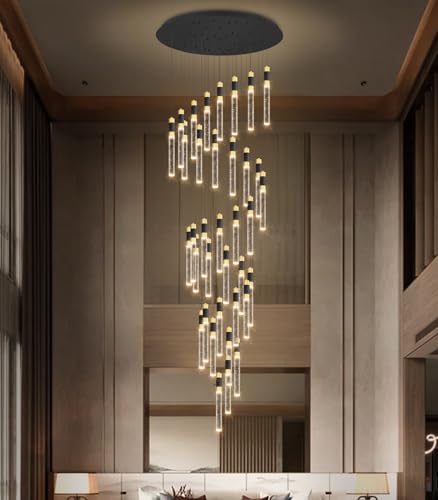 16 Foot High Ceiling Chandeliers for Living Room Entryway 32 Lights LED Lights Pendant Lighting with Dimmable Light Modern Crystal Ceiling Lights Dining Room Foyer Front Door Light (32 lights Cylindrical)