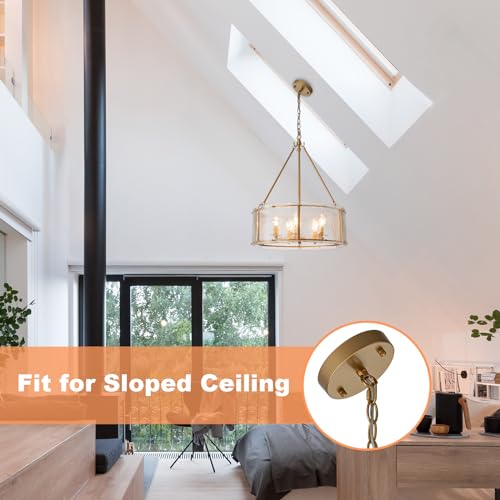 Gold Glass Drum Dining Room Light Fixtures Chandeliers Living Room (20.47" / Gold)