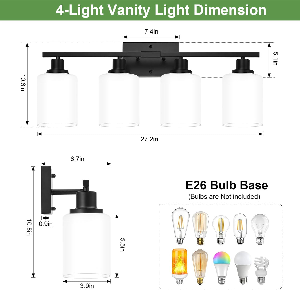 4 Light Bathroom Light Fixtures (Matte Black / 4-Light)