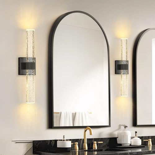 Set of 2 Black LED Wall Sconce Lights Warm Light Modern Crystal Wall Lights Vanity Lighting Fixtures Sconces for Bathroom Living Room Bedroom Dining Room Hallway (Black / set of 2)