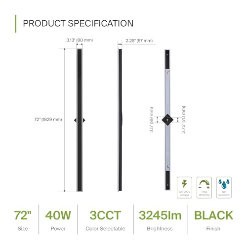 72" LED Linear Wall Sconce 2 Pack (Black)