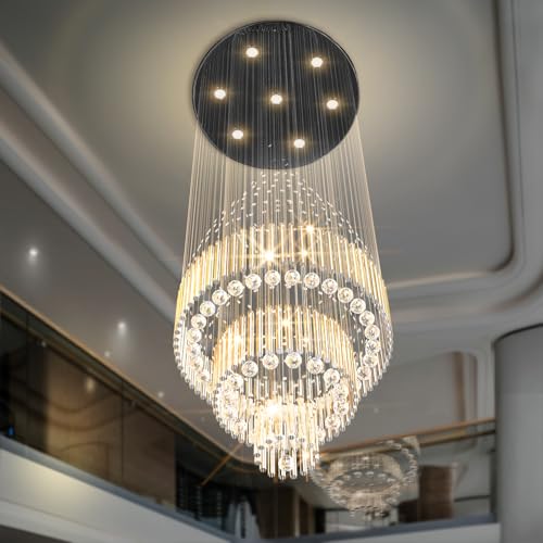 D24''XH86'' Modern Foyer Chandelier for High Ceiling Raindrop Crystal Chandelier High Ceiling Pendant Light Fixture for Hallway Living Room (Black / D24"X H86")