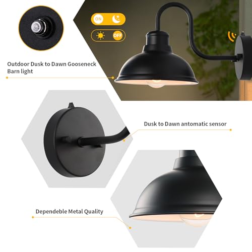 Dusk to Dawn Barn Light Outdoor Sconce 8" Exterior Lighting Fixtures 2 Pack (8*7.76*12.75 inches)