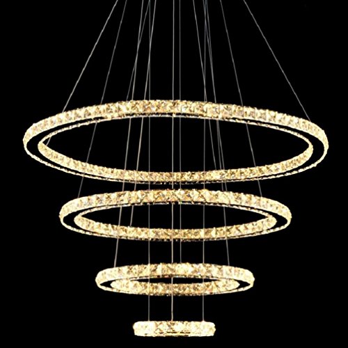 LED Crystal Chandeliers Modern Ceiling Lights Light Fixtures Pendant Lighting Dining Room Chandelier Contemporary Adjustable Stainless Steel Cable 4 Rings D31.5+23.6"+15.7"+7.8" (31.49")