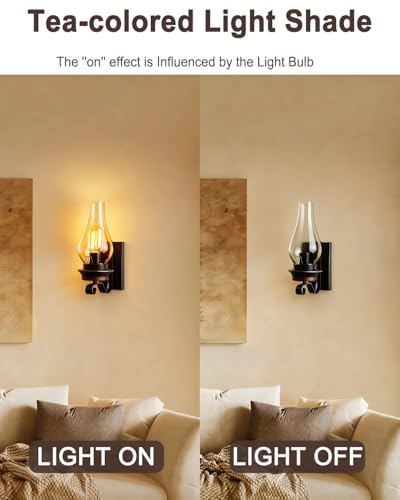Rustic Wall Sconce Vintage Farmhouse Wall Light Fixtures Industrial Glass Wall Lamp for Cabin Bedroom Living Room Hallway Fireplace (2 pcs)