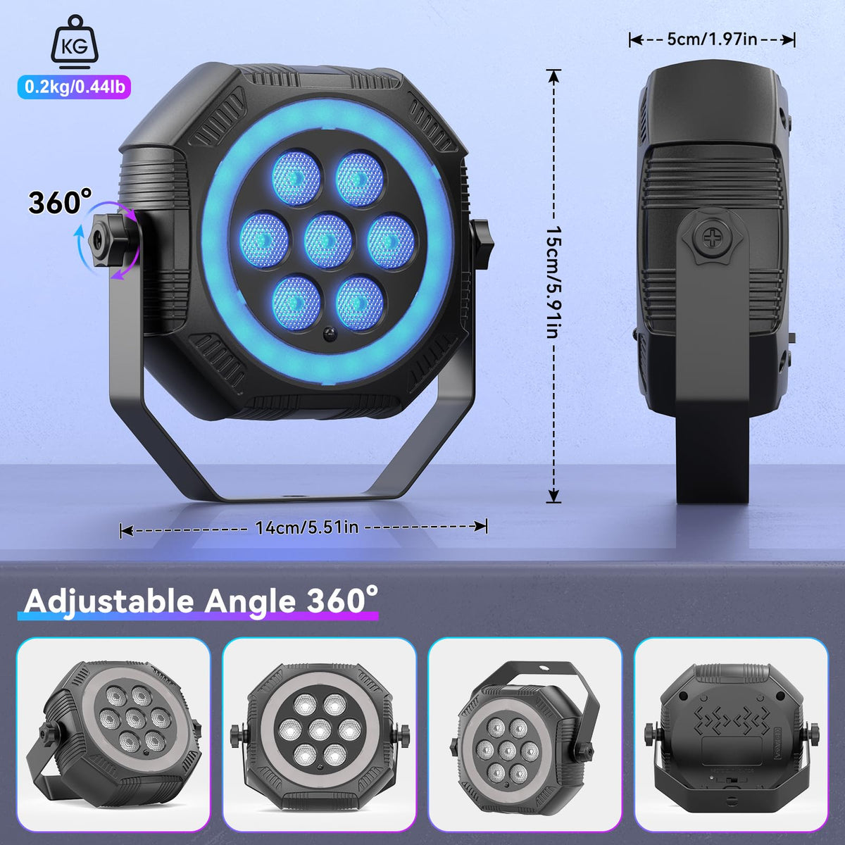 Stage Lights Mini RGB Battery Powered Uplights LED Rechargeable Par Can Lights with Halo (16 Pack)