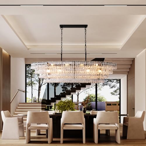 65 Inch Large Rectangular Black Chandelier for Dining Room (Black(Clear Glass) / Rectangle L64.7'')
