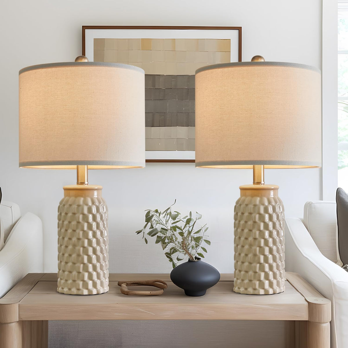 20.5" Ceramic Table Lamps Set of 2 (20.5" Cream)