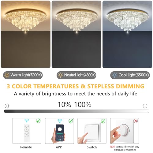 Modern Gold Crystal Chandelier LED Ceiling Light Fixture Raindrop Chandeliers Dimmable Lighting for Living Room Dining Room Entryway Bedroom (Gold / W32")