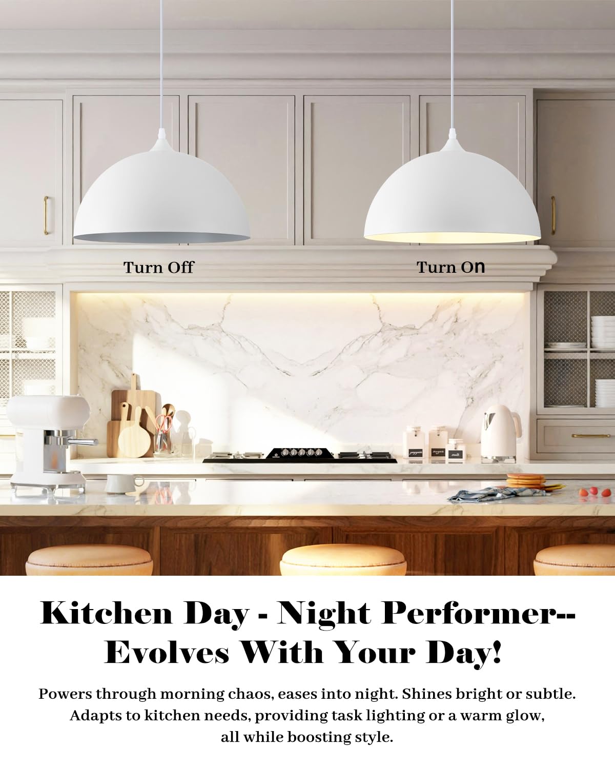 White Pendant Lights Kitchen Island 2 Pack (White+White / 14"x2)