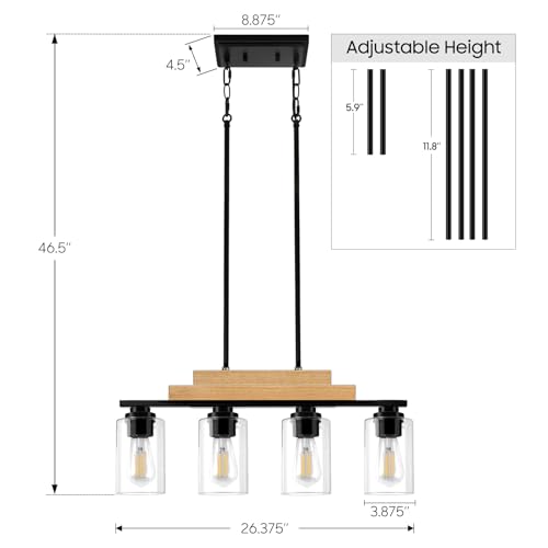 4 Light Rustic Wood Linear Chandeliers for Dining Room Hanging (Black & Beige / 4-Light)