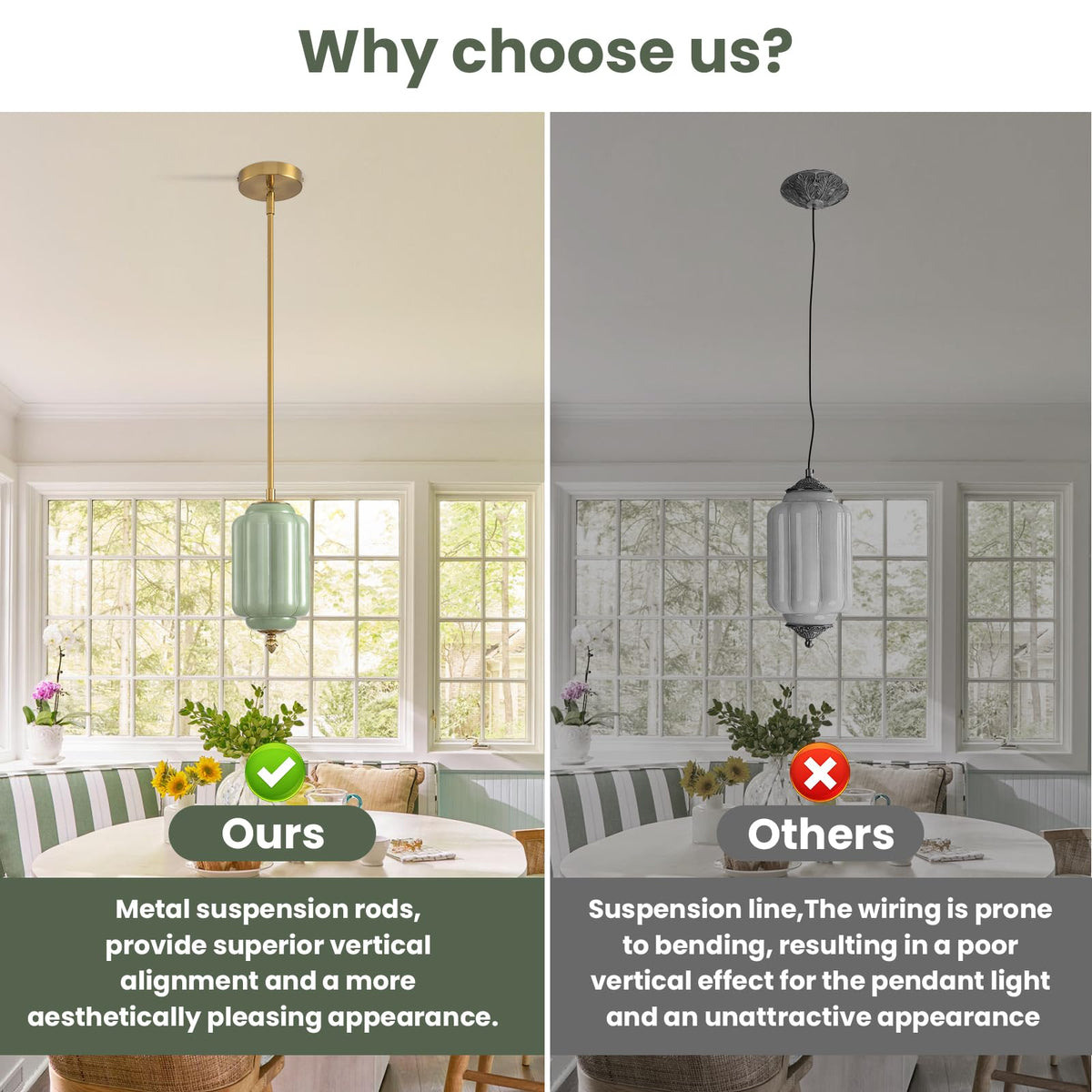 Vintage Green Glass Pendant Lights 1 Pack 5.5 Inch Mid Century Brass Hanging Ceiling Light (Green-1 Pack / 5.5 Inch)