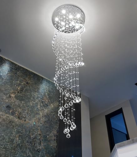 W24 x H78 Inches Crystal Glam Chandelier Long Light Chandeliers with Dimmable Light Bulbs Silver High Ceiling Pendants Light Fixtures for Foyer Entryway Living Room Stair (Silver / Spiral W24" X 78")