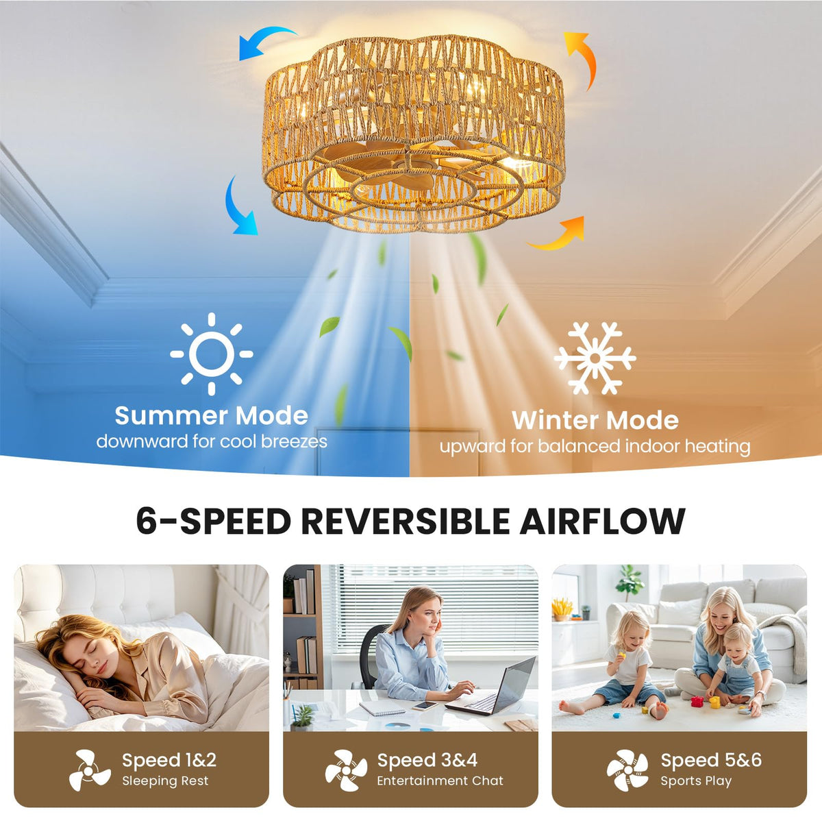 Boho Ceiling Fans with Lights (19.8 inch)
