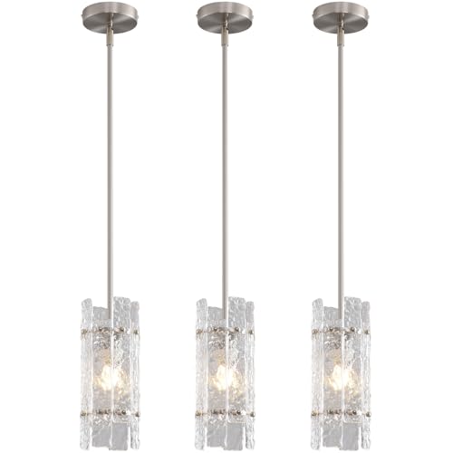 Brushed Nickel Glass Pendant Light for Kitchen Island (Brushed Nickel / 3-Pack(Round))