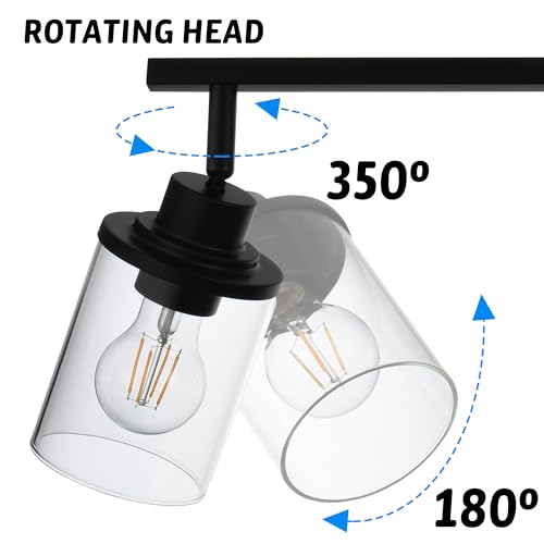 5 Light Adjustable Track Lighting Kit in Matte Black Semi Flush Mount Ceiling Light with 5 Rotatable Light Heads Modern Vanity Lights for Bathroom (Black / 5-Light)