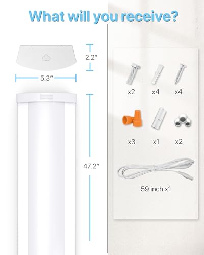 60W/50W/40W LED Wraparound Light Fixture, Linkable 4ft Led Wrap Light AC120V, 5000K Wrap Around Light, 4400LM/5500LM/6600LM LED Office Lights for Garage Closet Laundry Room, ETL Listed (1 PACK-5000K)