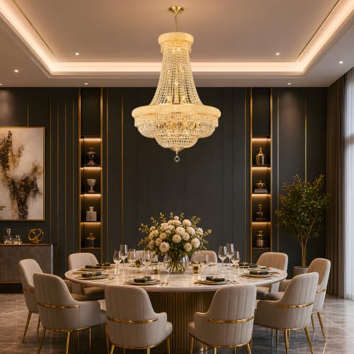 Gold Crystal Chandeliers for Dining Room (Gold / D30'' - 28Lights)