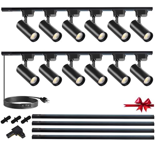 J&L Type LED Track Lighting Kit Dimmable Adjustable Angle Light Heads (Black)