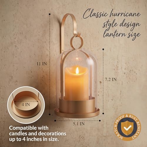 Gold Glass Lanterns Wall Candle Sconces Set of Two (Gold)