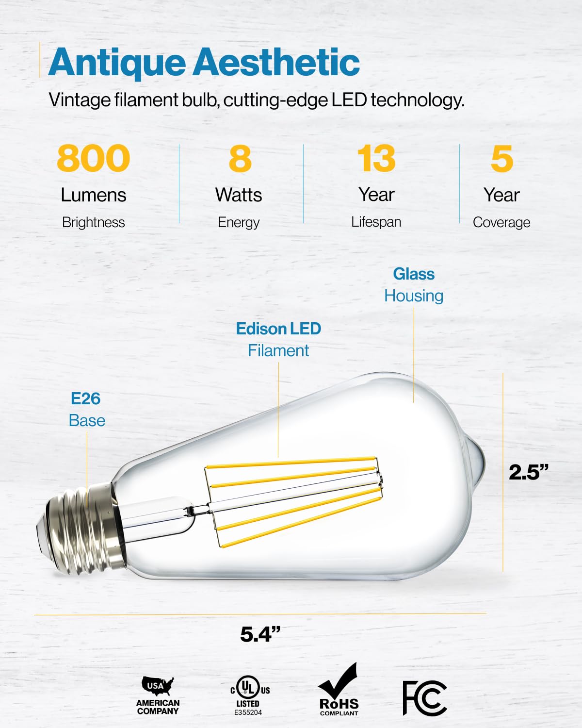 Sunco 50 Pack Edison Bulbs LED ST64 (50 Pack)