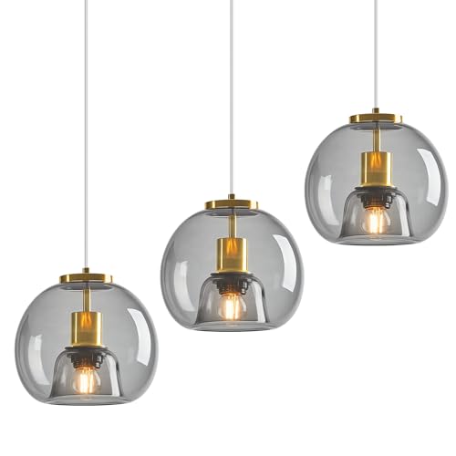 Light Grey Glass Pendant Lights Kitchen Island (Light Grey(7.87 in) / 3-Pack)