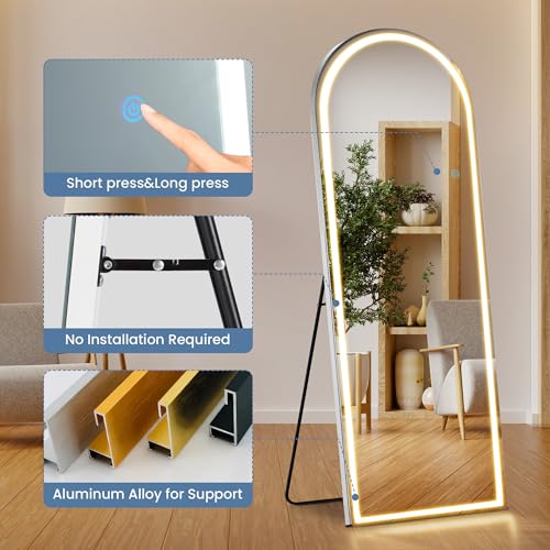 Arched LED Mirror Full Length Standing (Led-white Arched / 70"L x 26"W)