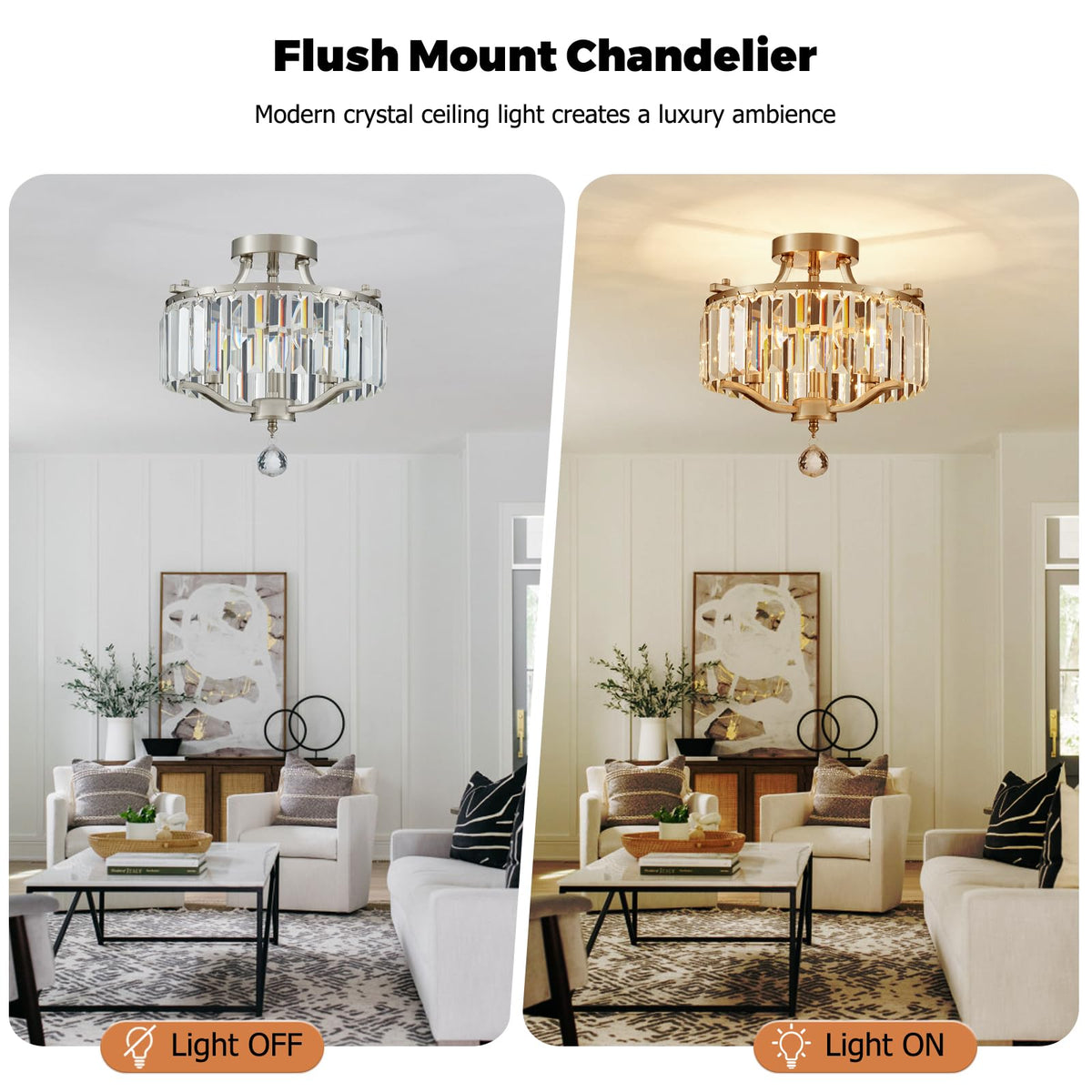 12.2'' Modern Brushed Nickel Crystal Ceiling Light Fixture Farmhouse 3