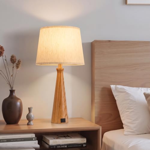 Modern Touch Table Lamps for Living Room Set of 2（Wood (K. Wood-paint Base-Oatmeal Shade)