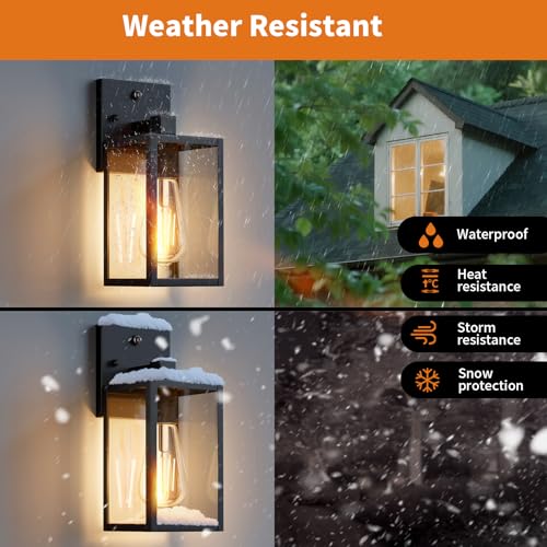 2 Pack Dusk to Dawn Exterior Lighting Fixtures Wall Mount (Black / Small-10.24'')